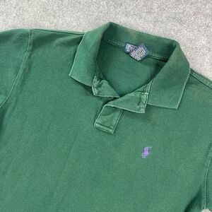 Ralph Lauren Vintage Boys Polo Shirt M(12x14) Green Short Sleeve Button Up Plaid